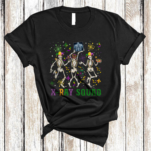 MacnyStore - X-Ray Squad, Sarcastic Mardi Gras Three Skeletons Dancing, Matching Orthopedic Group T-Shirt
