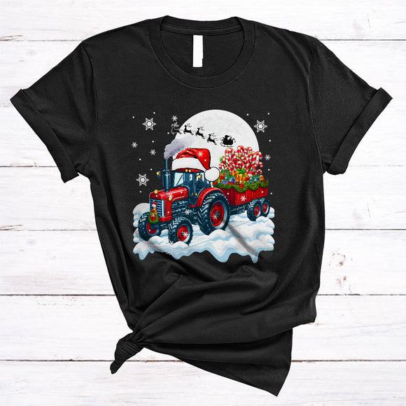 MacnyStore - X-mas Candy Canes On Santa Tractor, Wonderful Christmas Tractor Driver, Farmer Snow Around T-Shirt