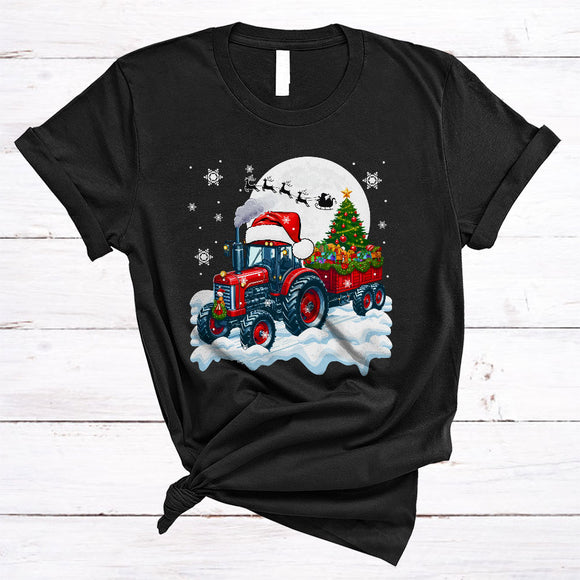 MacnyStore - X-mas Tree On Santa Tractor, Wonderful Christmas Tractor Driver, Farmer Snow Around T-Shirt