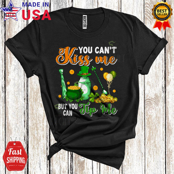 MacnyStore - You Can't Kiss Me But You Can Tip Me Funny Cool St. Patrick's Day Leprechaun Shamrocks Bartender T-Shirt
