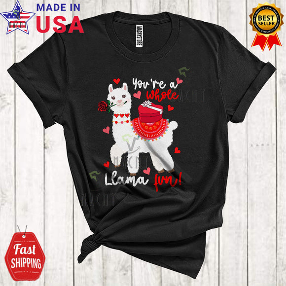 MacnyStore - You're A Whole Llama Fun Cute Funny Valentine's Day Hearts Animal Llama With Rose Lover T-Shirt