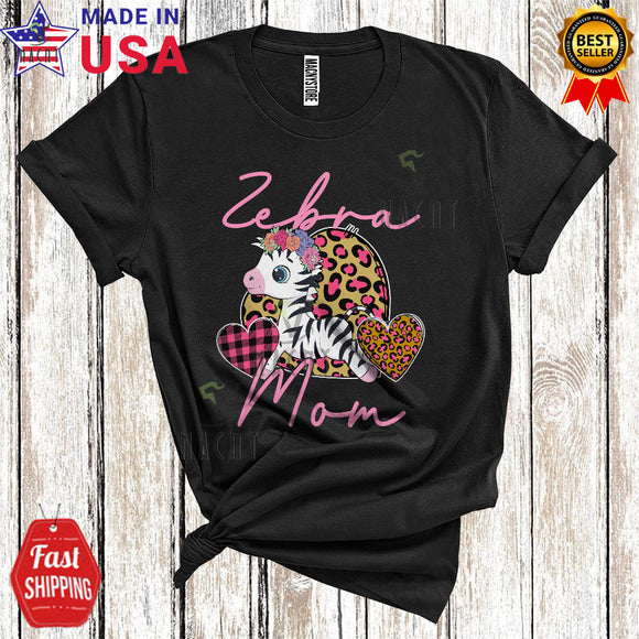 MacnyStore - Zebra Mom Funny Cool Mother's Day Leopard Plaid Flowers Zebra Wild Animal Lover T-Shirt