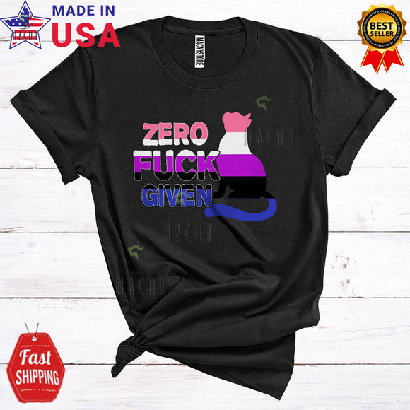 MacnyStore - Zero F'ck Given Cute Pride LGBTQ LGBT Gender Fluid Flag Cat Shape Lover T-Shirt